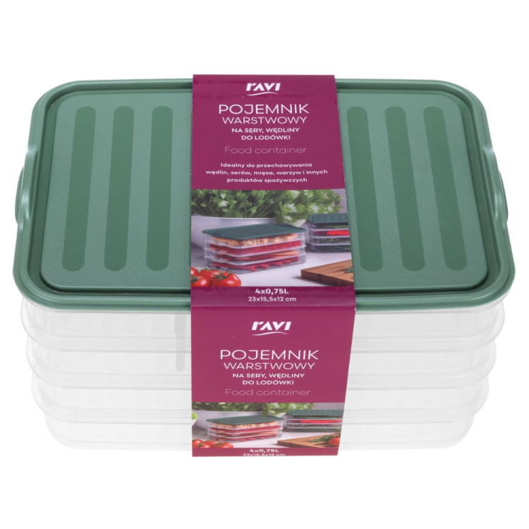 Pojemnik warstwowy na sery, wędliny do lodówki 4x0,75L RAVI